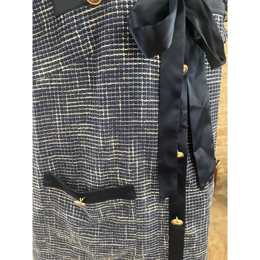 TWEED BOW BUTTON DRESS, NAVY SZ XL NEW W TAGS. Sold out style! 🎉 - Picture 7 of 7
